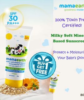 Mamaearth Milky Soft Mineral Based Sunscreen for Babies Spf30 80g ( Buy 1 Get 1 Free )